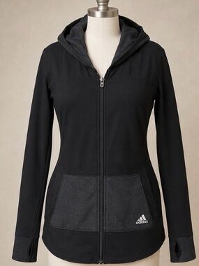 Adidas Black Slim Fit Zip Hoodie Jacket XL Thumbholes